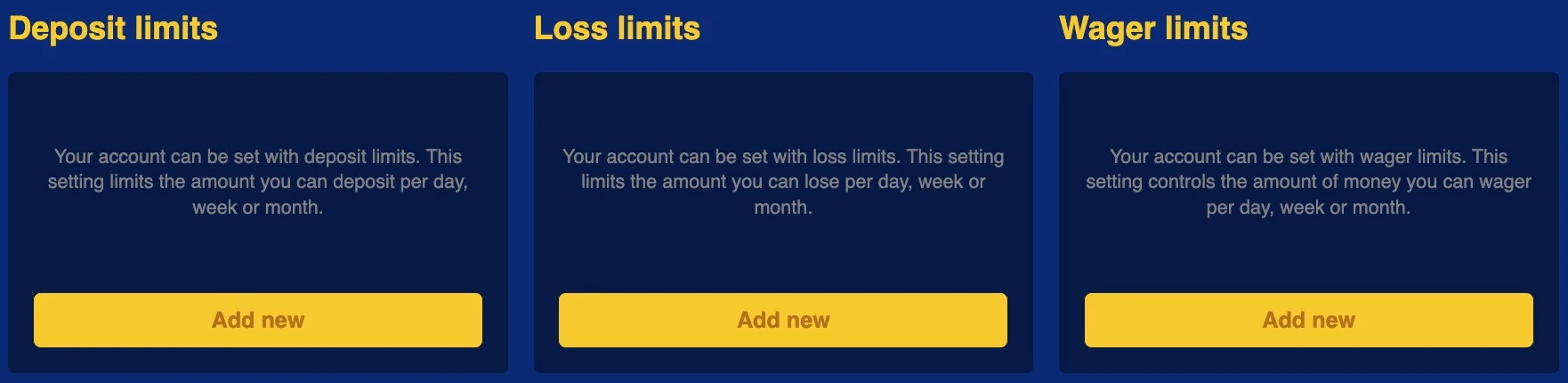 Kakadu Casino account controls for deposit, loss and wager limits