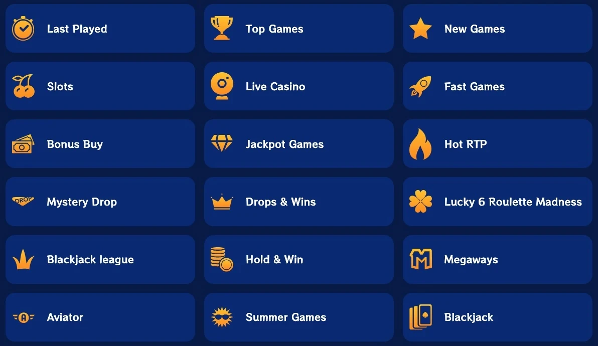 Kakadu Casino lobby category filters