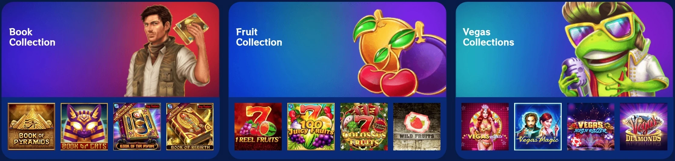 Book, fruit and Vegas game collections